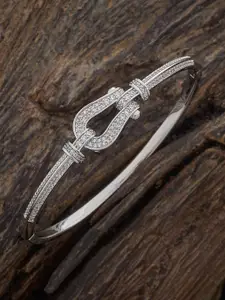 Kushal's Fashion Jewellery Rhodium-Plated Zircon-Studded Bangle