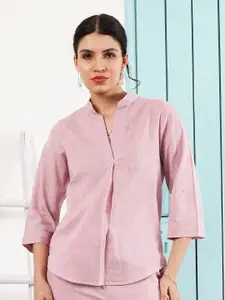 Athena Immutable Women Relaxed Fit Mandarin Collar Solid Cotton Casual Shirt