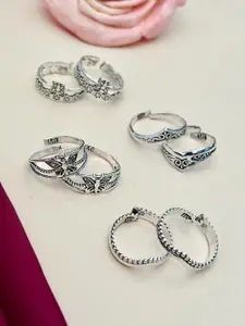Sangria Set of 4 Adorable Silver-Plated Floral Design Toe Rings