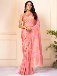 KAJREE Woven Design Beads and Stones Pure Silk Jamdani Saree