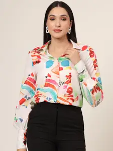 AMSWAN Women Comfort Fit Spread Collar Abstract Printed Casual Shirt
