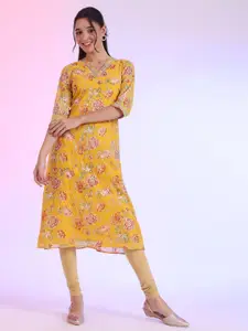 AURELIA Floral Printed Thread Work A-Line Kurta