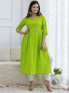 MERAAKI FASHION Leheriya Printed Notch Neck A-Line Pure Cotton Kurta