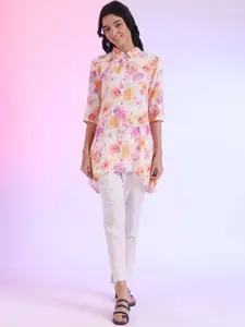 AURELIA Floral Printed Shirt Collar Short A-Line Kurti