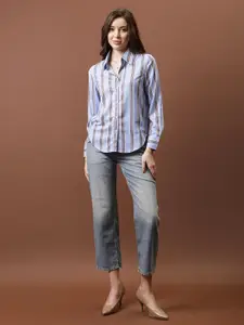 Athena Immutable Women Relaxed Fit Spread Collar Vertical Striped Casual Shirt