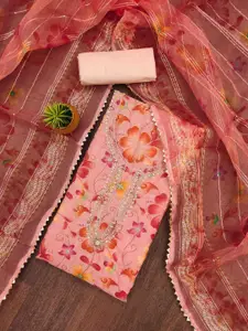 KIMISHA Floral Embellished Sequinned Organza Unstitched Dress Material