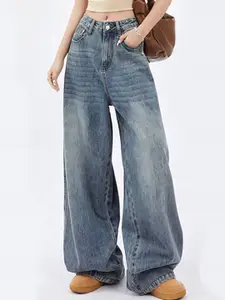 bebe Women Straight Fit High-Rise Heavy Fade Jeans