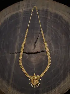 Kushal's Fashion Jewellery  Copper Ruby-Green Gold-Plated Antique Necklace