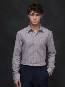 RARE RABBIT Men Comfort Fit Spread Collar Tartan Checked Cotton Formal Shirt