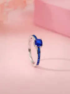 GIVA 925 Sterling Silver Bluish Rhodium-Plated CZ Studded Finger Ring