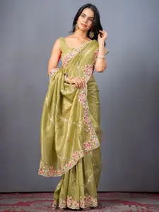 KAJREE Floral Embroidered Tissue Saree