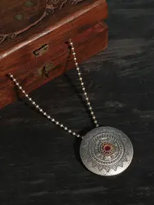 Anouk Silver-Plated Artificial Stone Studded Minimal Oxidised Necklace