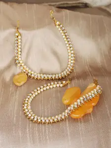 Anouk Set Of 2 Gold-Plated Kundan Studded Anklet