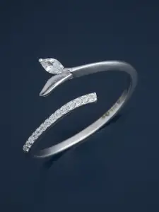 Kushal's Fashion Jewellery 92.5 Silver Rhodium-Plated CZ Studded Temple Finger Ring
