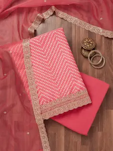 Koskii Bandhani Printed Sequinned Tissue Unstitched Dress Material