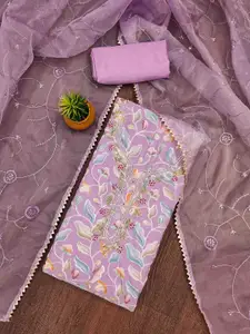 KIMISHA Floral Printed Beads And Stones Organza Unstitched Dress Material