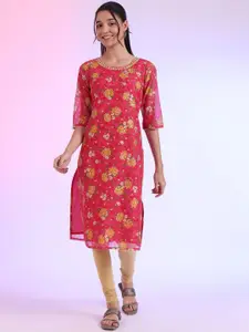 AURELIA Floral Printed Round Neck Straight Kurta