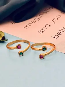 Anouk Set Of 2 Gold-Plated American Diamond Studded Toe Rings