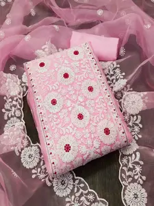 KIMISHA Floral Embroidered Organza Unstitched Dress Material