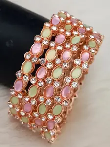 EVY Set Of 4 Rose Gold-Plated Cubic Zircon-Studded Bangles