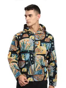 Beyoung Men Black Tropical Print Hoodie Shacket Sweatshirts