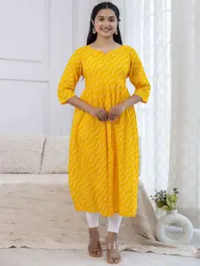 MERAAKI FASHION Leheriya Printed Notch Neck A-Line Pure Cotton Kurta