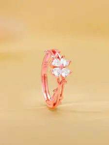 GIVA 925 Sterling Silver Rose Gold-Plated CZ Studded When We Met Adjustable Finger Ring