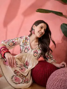 Sangria Women Ethnic Motifs Embroidered Thread Work Cotton Kurta