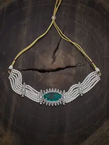 Kushal's Fashion Jewellery  Copper Green Rhodium-Plated Cubic-Zircon Necklace