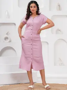 HIGHLIGHT FASHION EXPORT Striped Notch Neck A-Line Dress