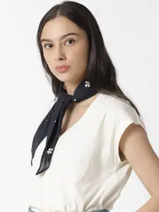 RAREISM Women Printed Pure Cotton Riverlin Primary Navy Scarf