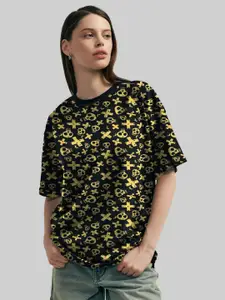 Leotude Women Graphic Printed Round Neck Cotton Oversized T-shirt