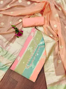 KIMISHA Floral Woven Design Beads And Stones Unstitched Dress Material