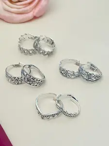 Sangria Set of 4 Adorable Silver-Plated Floral & Leaf Design Toe Rings