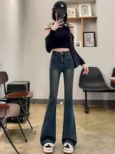 bebe Women Bootcut High-Rise Heavy Fade Jeans