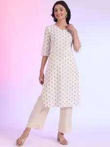 AURELIA Geometric Woven Design Keyhole Neck Straight Kurta