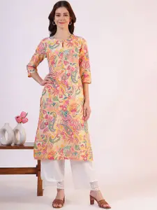 W Paisley Printed Keyhole Neck Pure Cotton Straight Kurta