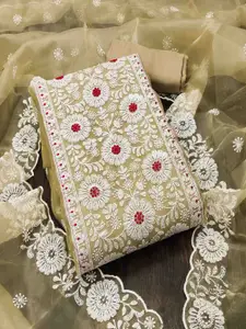 KIMISHA Floral Embroidered Organza Unstitched Dress Material