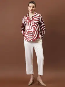 Athena Immutable Women Relaxed Fit Spread Collar Abstract Printed Satin Casual Shirt