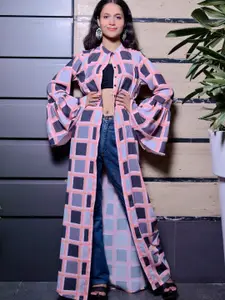 SUFIZA LIFESTYLE Checked Longline Button Shrug