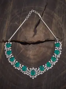 Kushal's Fashion Jewellery  Copper Green Rhodium-Plated Cubic-Zircon Necklace