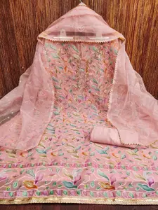 KIMISHA Floral Embroidered Sequinned Organza Unstitched Dress Material