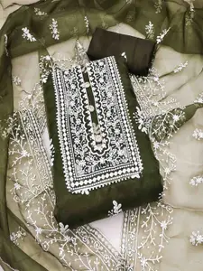 KIMISHA Floral Embroidered Organza Unstitched Dress Material