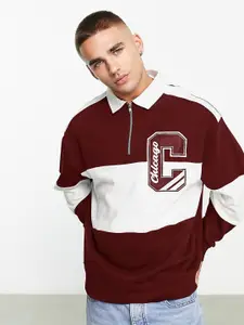 JUMPCUTS Men Shirt Collar Colourblocked Sweatshirt