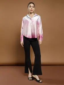 Athena Immutable Women Relaxed Fit Mandarin Collar Dyed Satin Casual Shirt