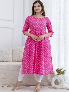 MERAAKI FASHION Leheriya Printed Notch Neck A-Line Pure Cotton Kurta