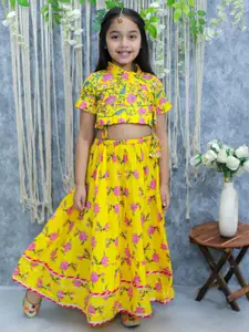 BownBee Girls Floral Printed Pure Cotton Ready to Wear Lehenga & Blouse