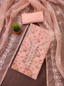 KIMISHA Floral Embellished Organza Unstitched Dress Material