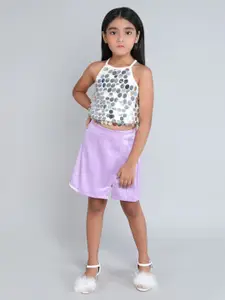 taffykids Girls Embellished Halter Neck Sequinned Crop Top With Skirt