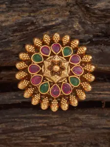Kushal's Fashion Jewellery Gold-Plated Stone-Studded Antique Adjustable Finger Ring
